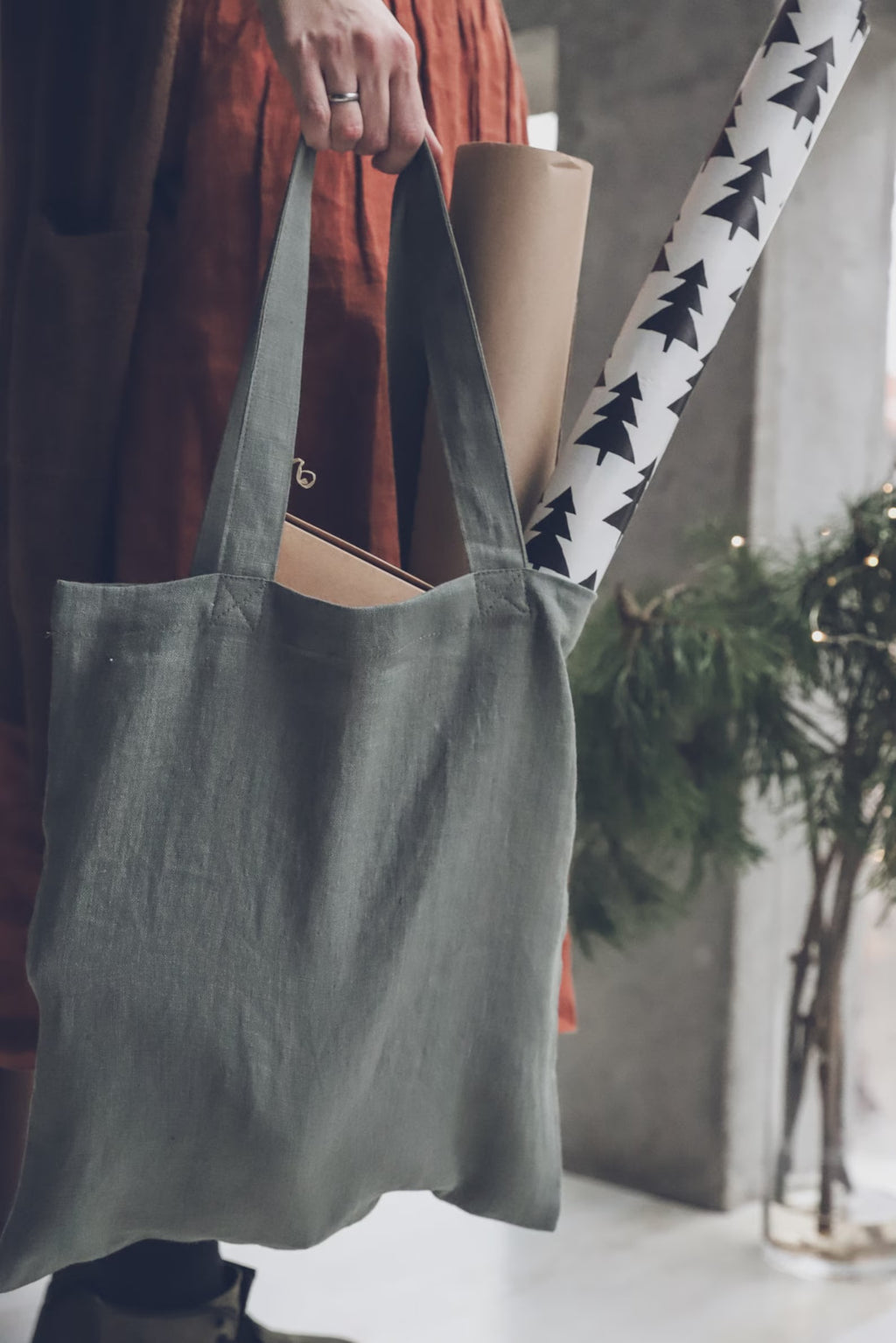 Sac Tote Bag en Lin Lavé – Vert Sauge | Sac Shopping Éco-responsable