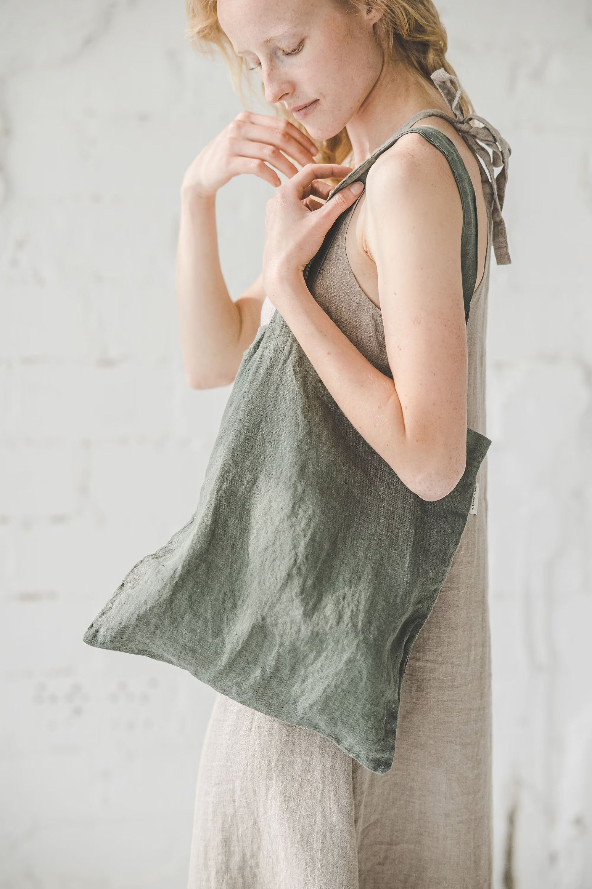 Sac Tote Bag en Lin Lavé – Vert Sauge | Sac Shopping Éco-responsable