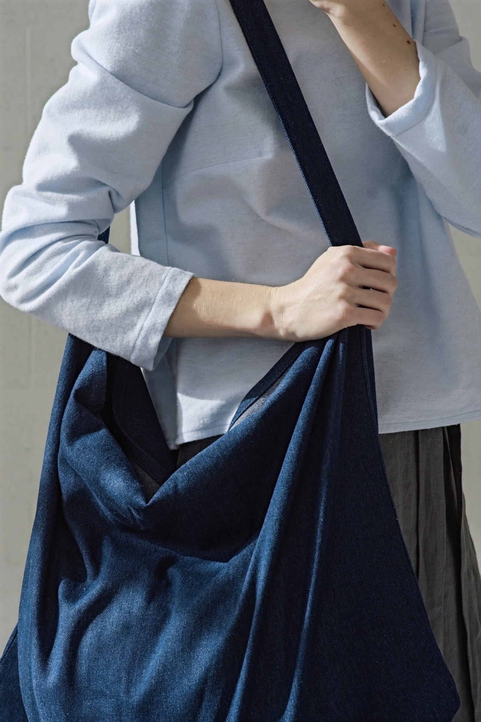 Grand Sac Cabas en Lin Épais (260g/m²) – Bleu Denim | Durable & Polyvalent
