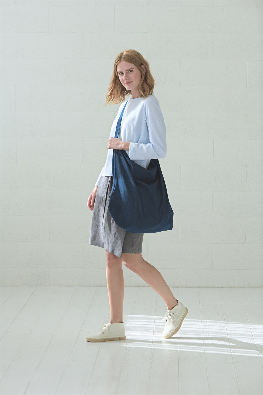 Grand Sac Cabas en Lin Épais (260g/m²) – Bleu Denim | Durable & Polyvalent