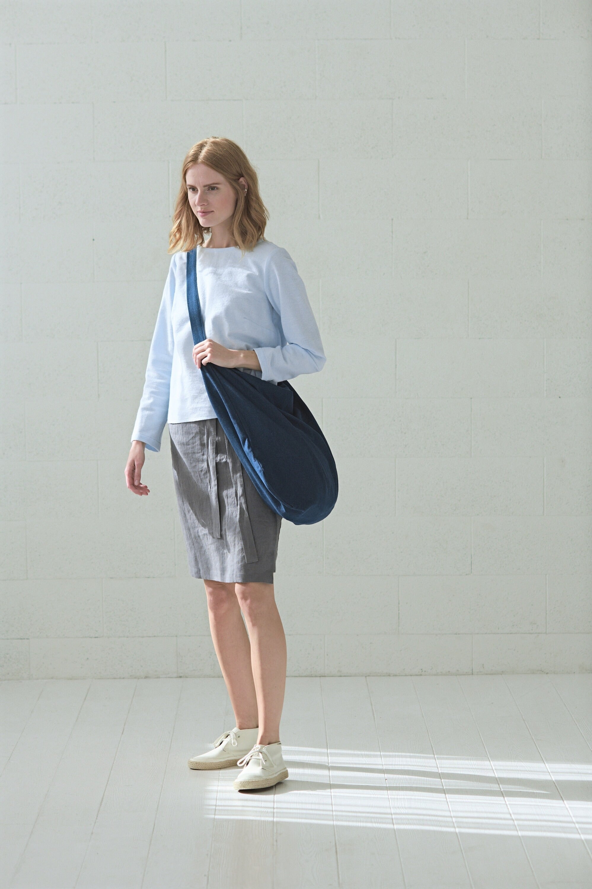 Grand Sac Cabas en Lin Épais (260g/m²) – Bleu Denim | Durable & Polyvalent