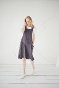 Robe Chasuble en Lin Style Japonais – Aubergine Foncé | Dos Croisé & Poches