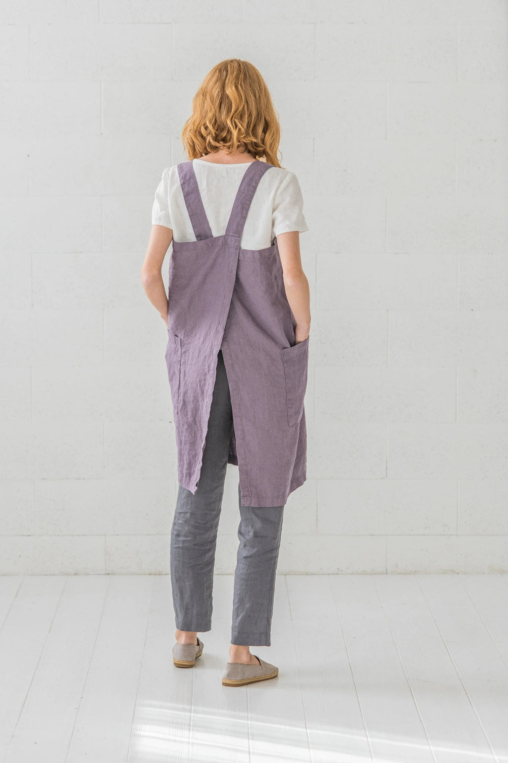 Tablier Japonais en Lin Lavé – Cendre de Violette | Style Épuré & Pratique