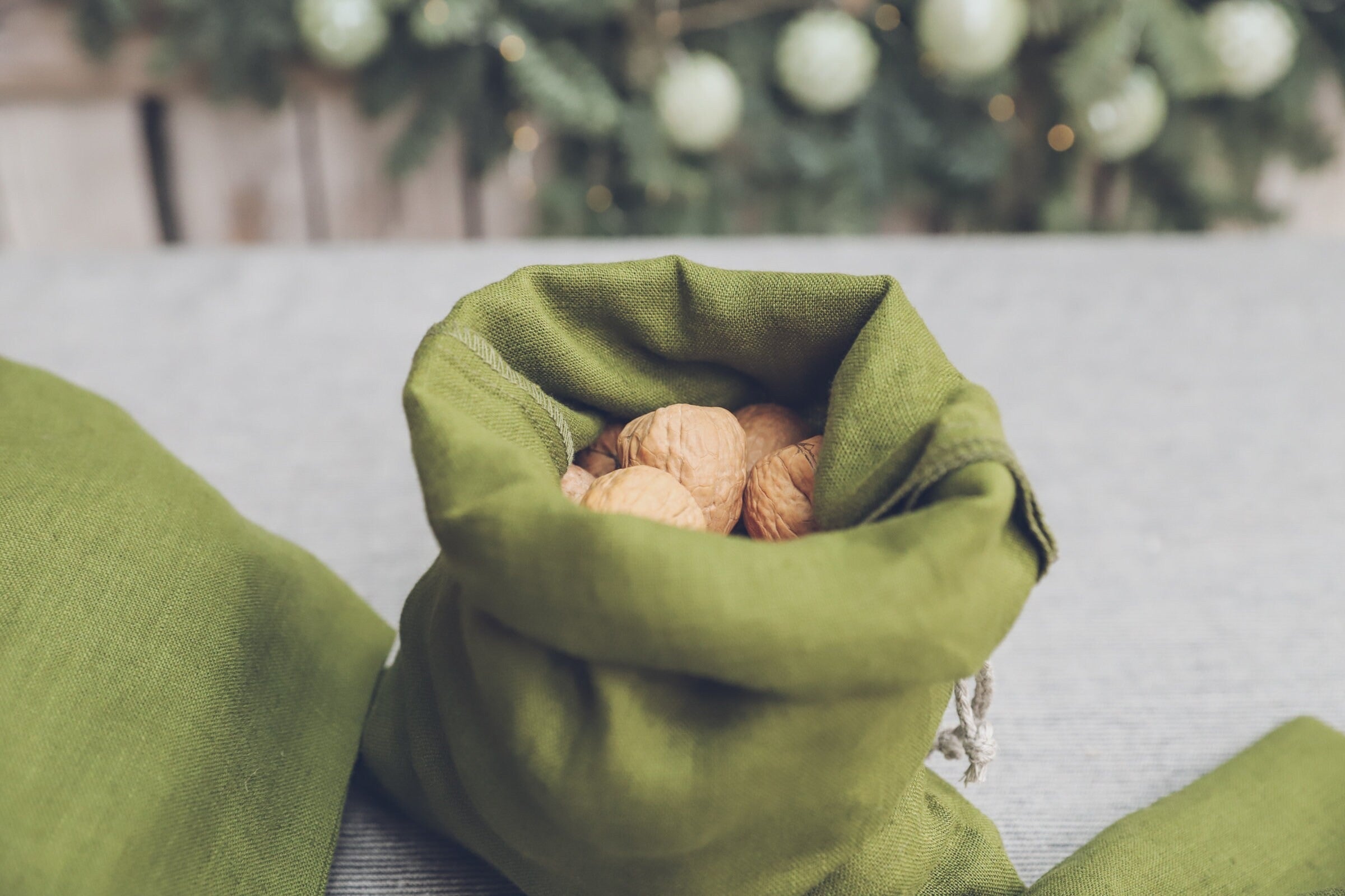 Lot de 2 Sacs à Snack en Lin Lavé – Vert Mousse | Éco-responsable