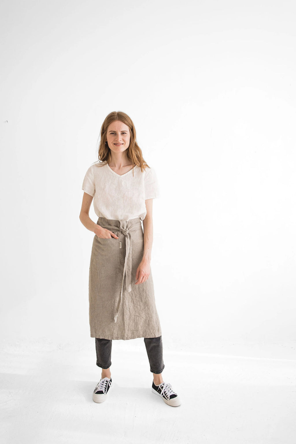 Tablier Long en Lin Style Garçon – Lin Naturel | Barista, Chef & Service