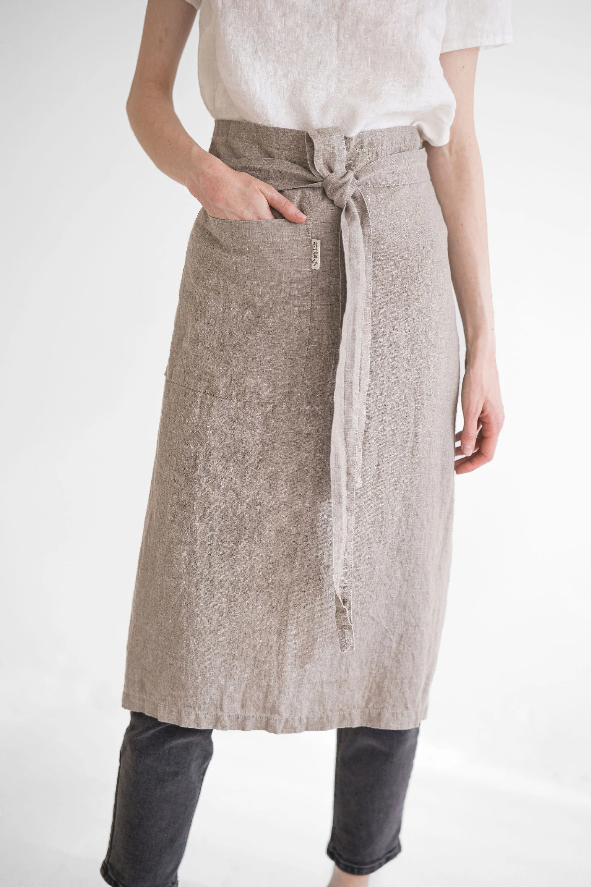 Tablier Long en Lin Style Garçon – Lin Naturel | Barista, Chef & Service