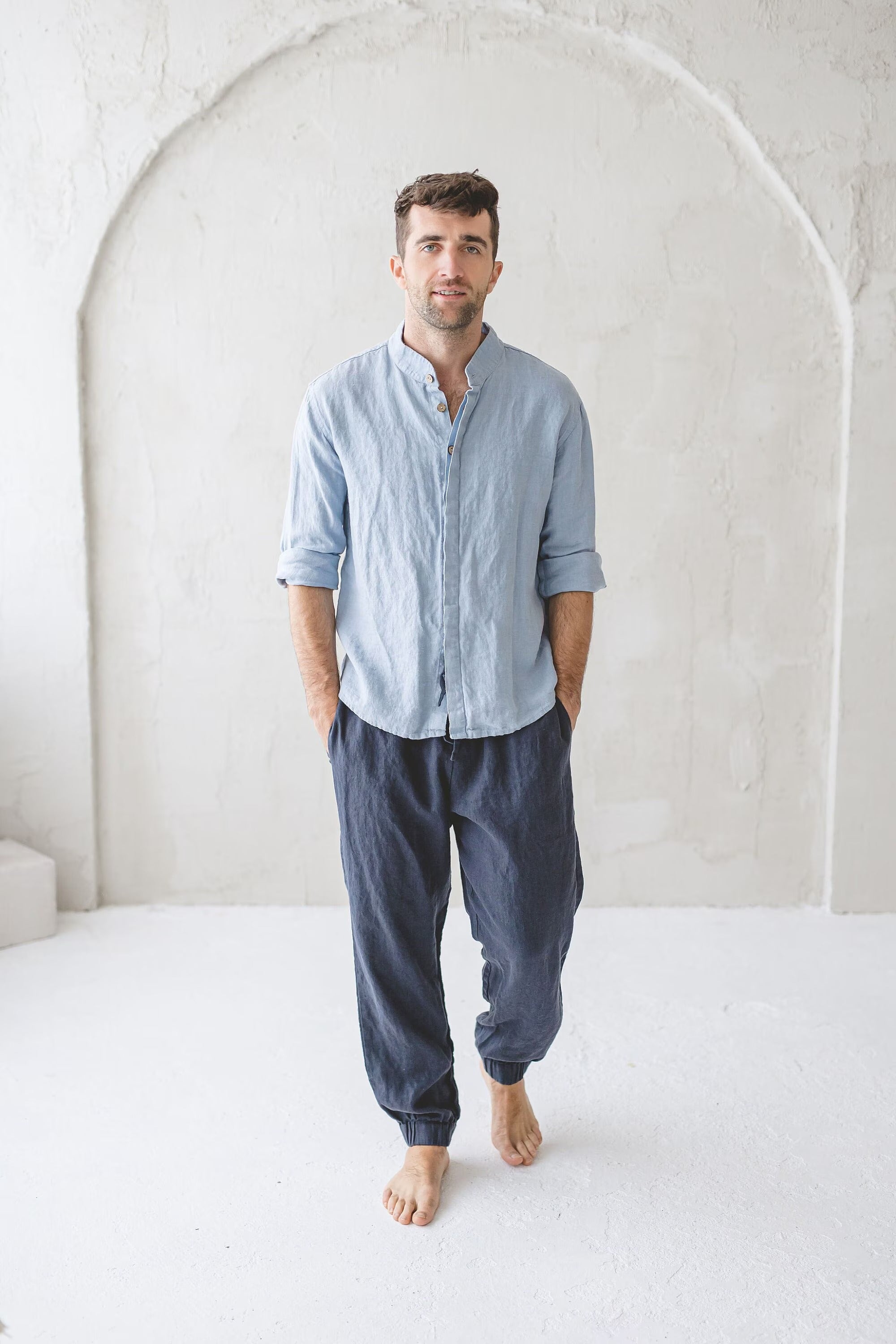 Pantalon Cargo en Lin pour Homme – Coupe Décontractée | Taille Élastiquée & Poches