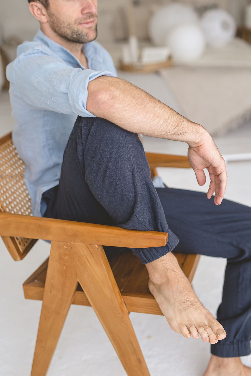 Pantalon Cargo en Lin pour Homme – Coupe Décontractée | Taille Élastiquée & Poches
