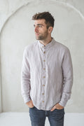 Chemise Classique en Lin pour Homme – Gris Clair | Manches Longues & Boutons en Coco