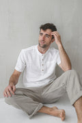 Chemise d'Été en Lin à Manches Courtes pour Homme – Blanc Pur | Boutons en Coco