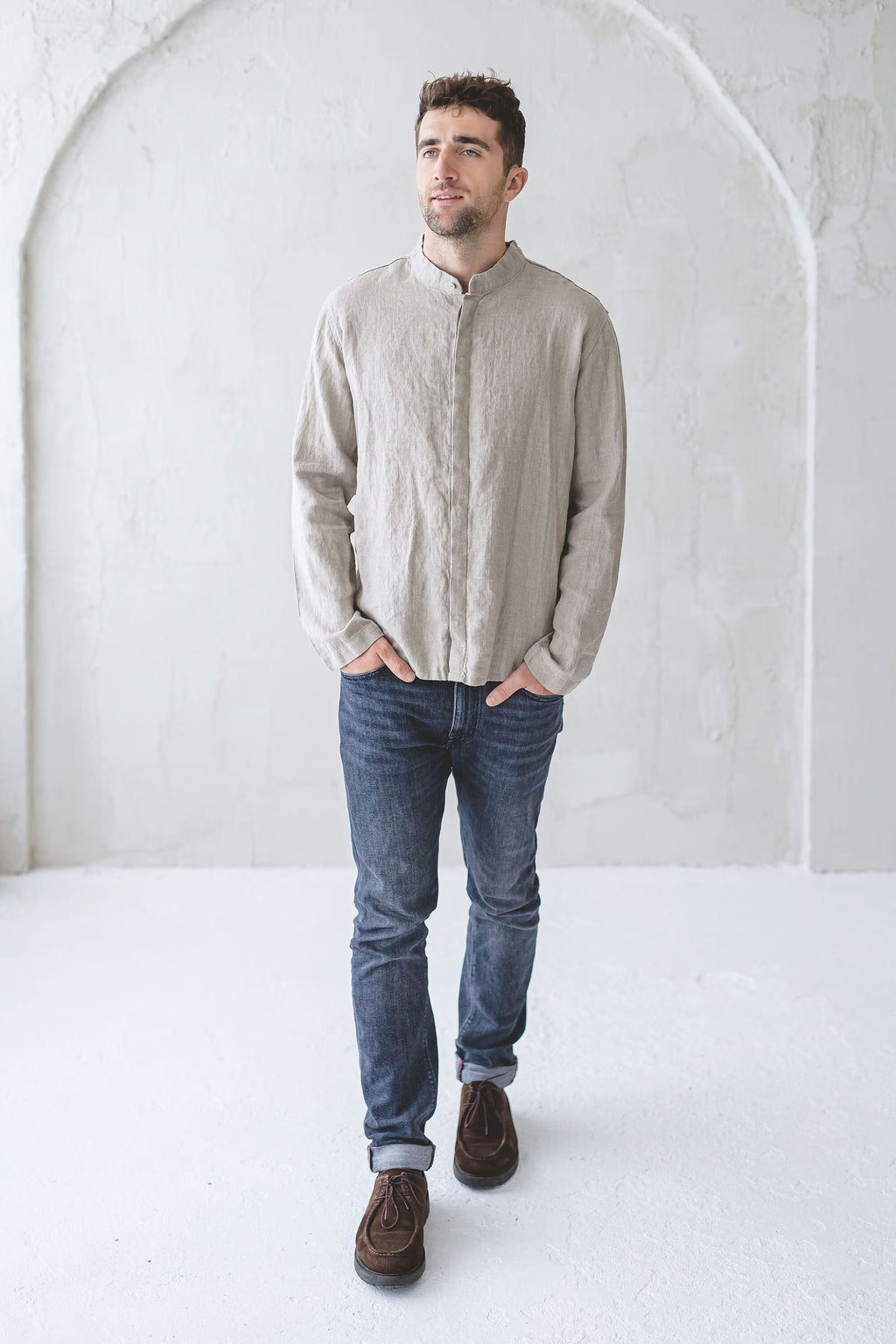 Chemise Classique en Lin pour Homme – Lin Naturel | Manches Longues & Boutons en Coco