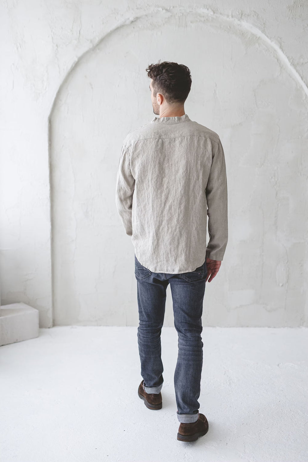 Chemise Classique en Lin pour Homme – Lin Naturel | Manches Longues & Boutons en Coco