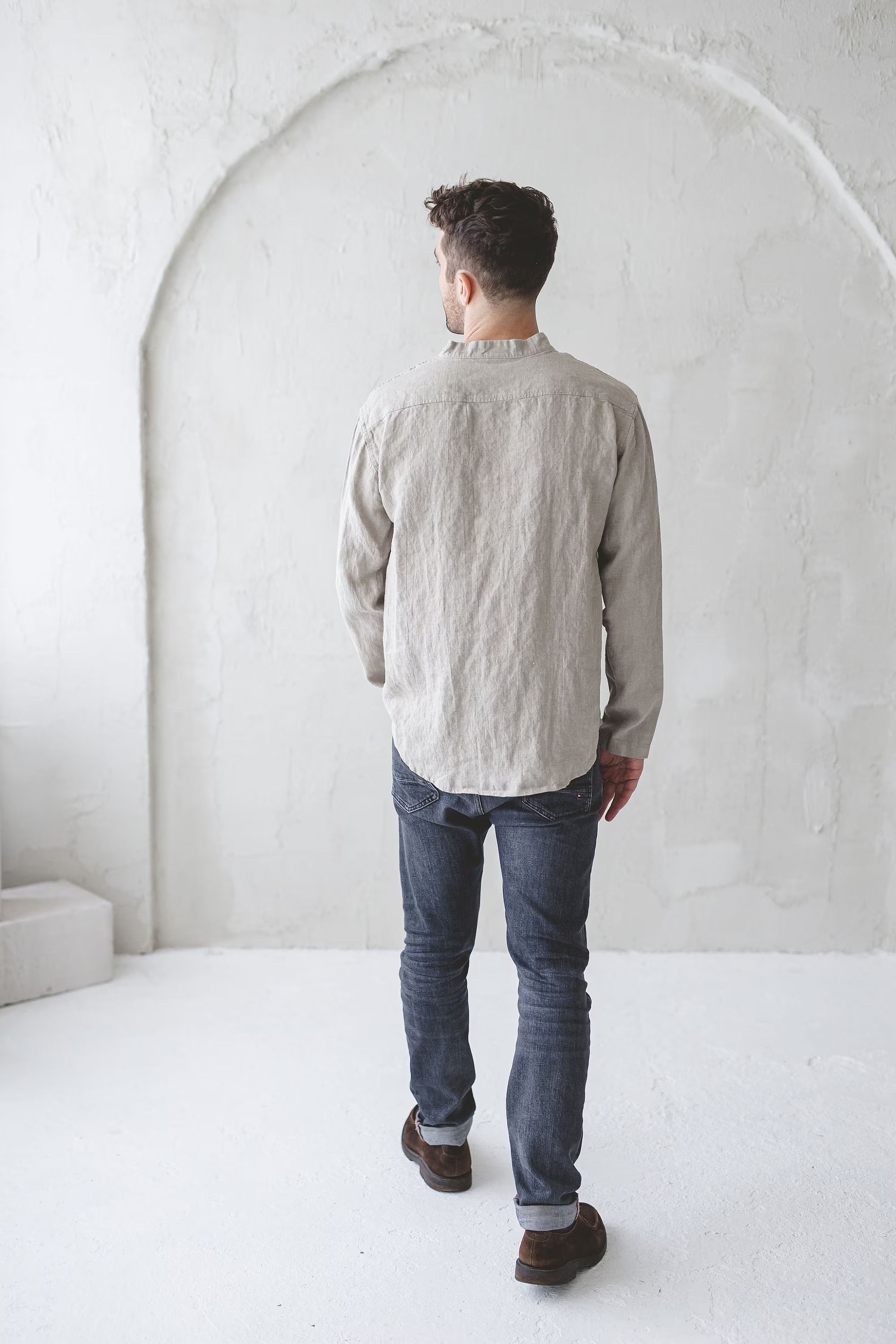Chemise Classique en Lin pour Homme – Lin Naturel | Manches Longues & Boutons en Coco