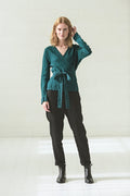 Blouse Cache-Cœur en Lin à Manches Longues – Vert Forêt | Top Élégant & Ajustable