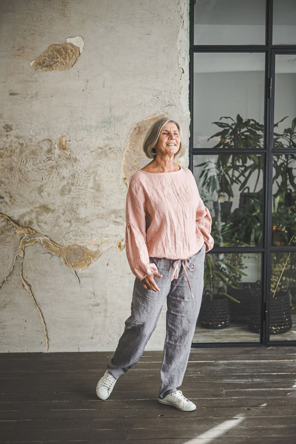 Blouse en Lin à Manches Ballon – Citron Vert | Silhouette Féminine & Lien Ajustable