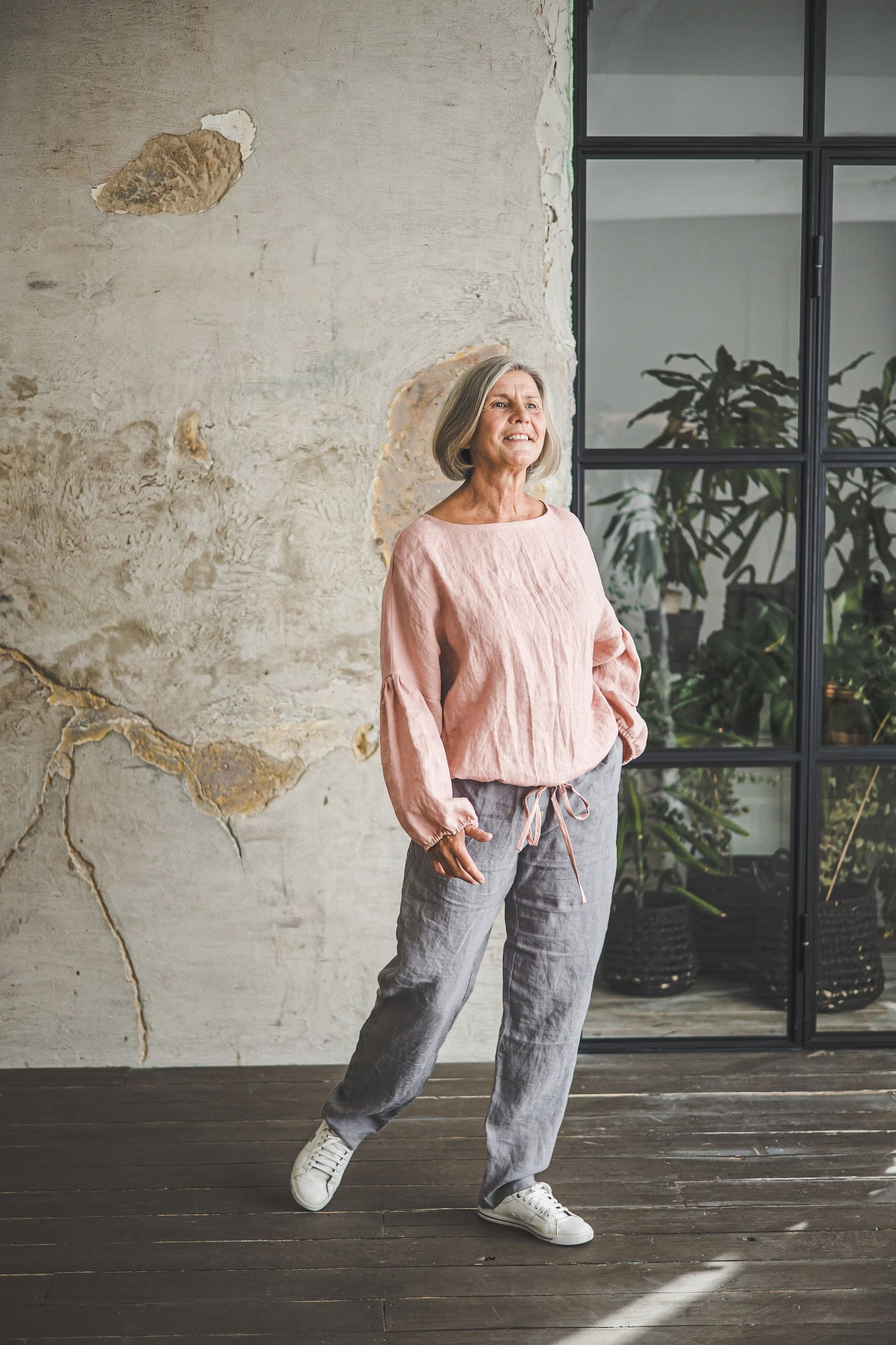 Blouse en Lin à Manches Ballon – Citron Vert | Silhouette Féminine & Lien Ajustable