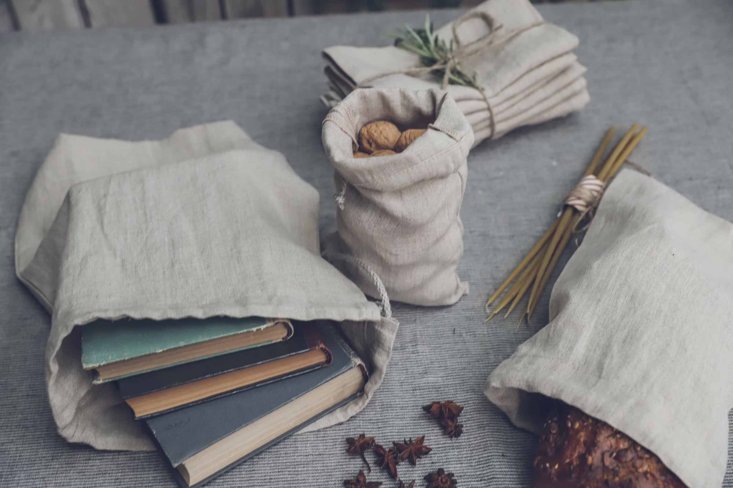 Lot de 3 Pochons Multi-usages en Lin Lavé – Naturel & Durable