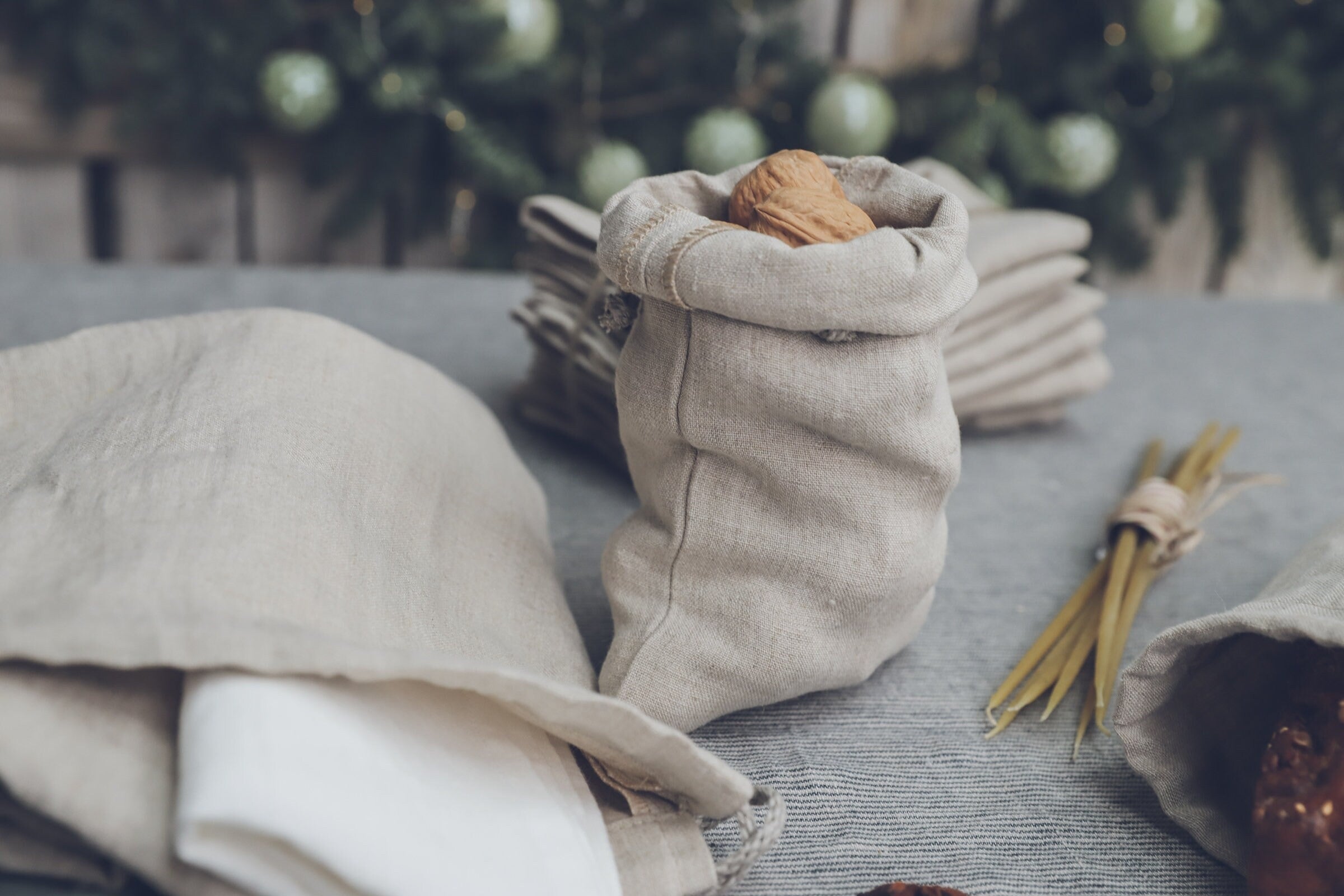 Lot de 3 Pochons Multi-usages en Lin Lavé – Naturel & Durable