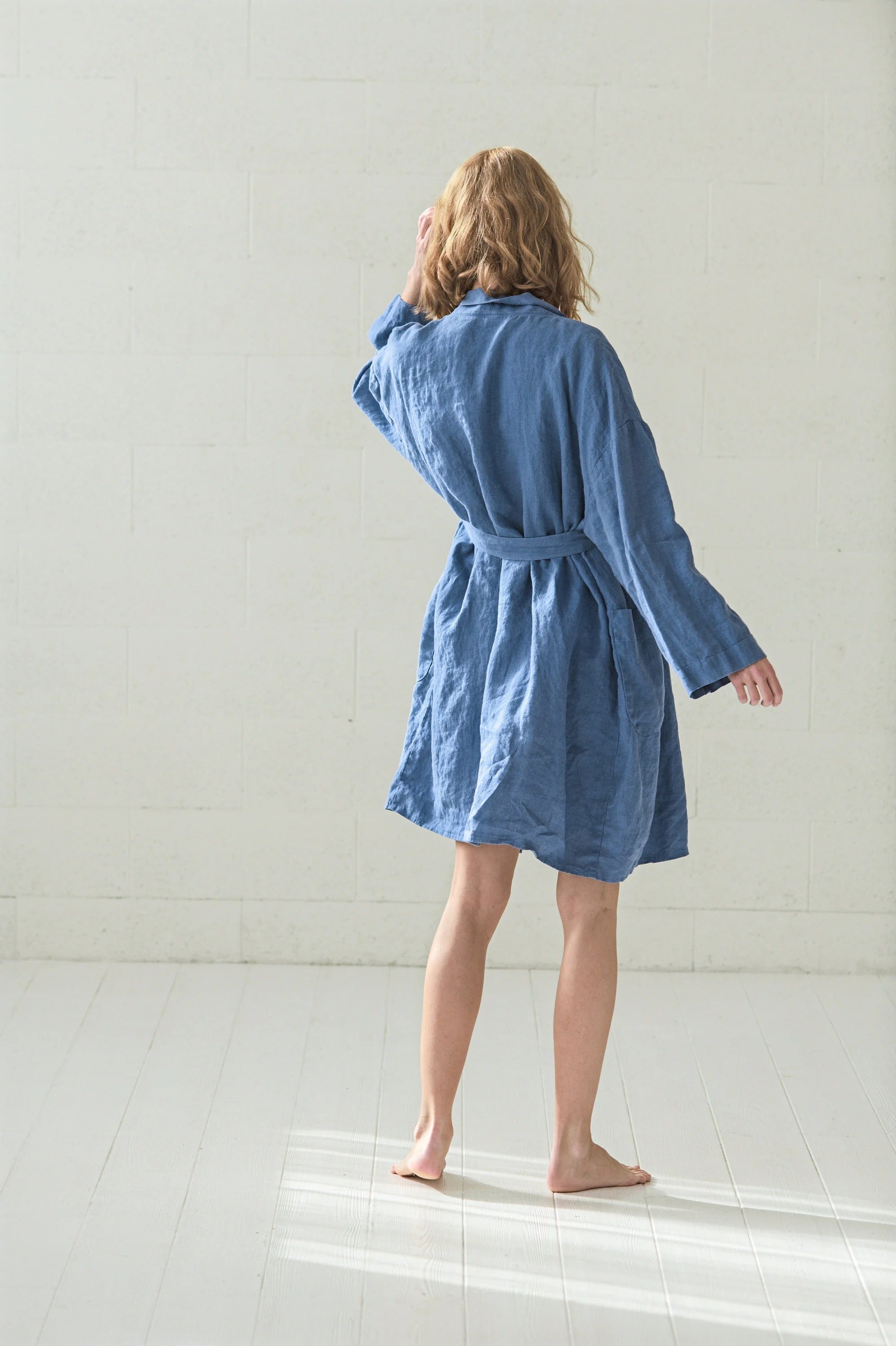 Peignoir de Bain en Lin Léger – Bleu Océan | Taille Unique & Fait Main | Cadeau Idéal