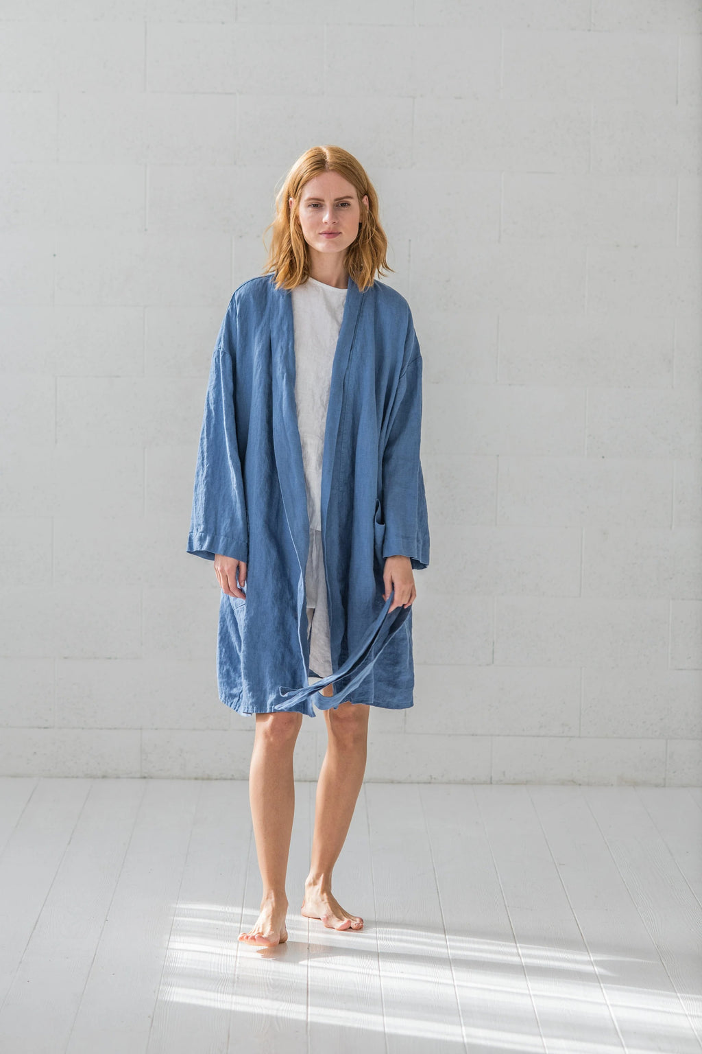 Peignoir de Bain en Lin Léger – Bleu Océan | Taille Unique & Fait Main | Cadeau Idéal