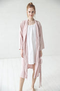 Peignoir Kimono en Lin pour Femme – Rose Pâle | Robe de Chambre Douce & Élégante