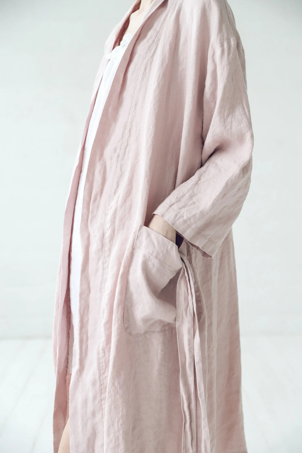Peignoir Kimono en Lin pour Femme – Rose Pâle | Robe de Chambre Douce & Élégante