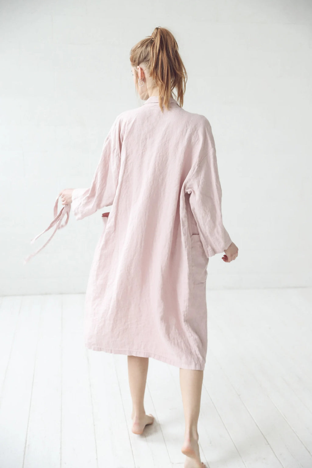 Peignoir Kimono en Lin pour Femme – Rose Pâle | Robe de Chambre Douce & Élégante