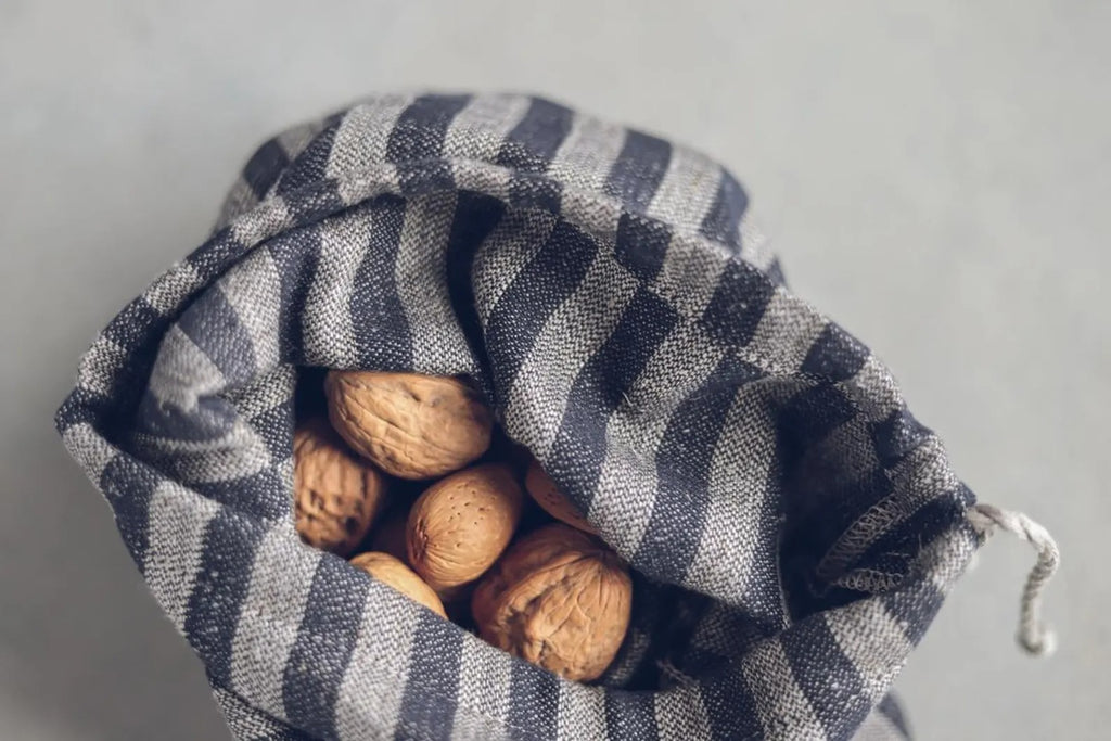 Sac à Pain et Légumes en Lin Épais – Rayures Noir & Gris | Conservation Naturelle