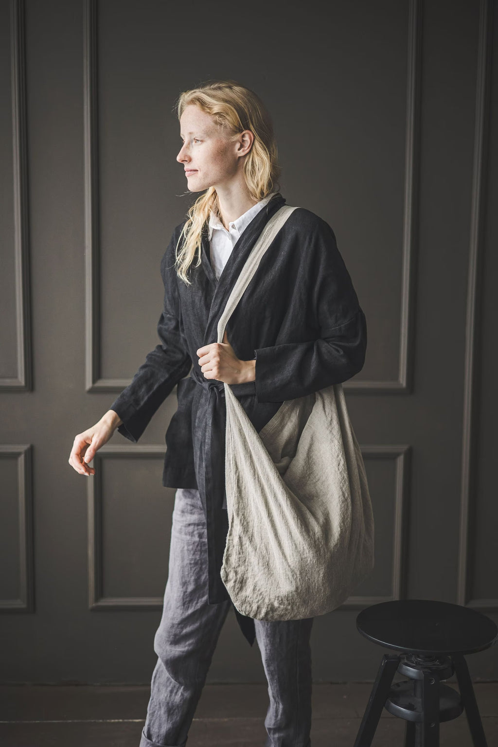 Grand Cabas en Lin Lavé – Sac Shopping Éco-responsable | Couleur Lin Naturel