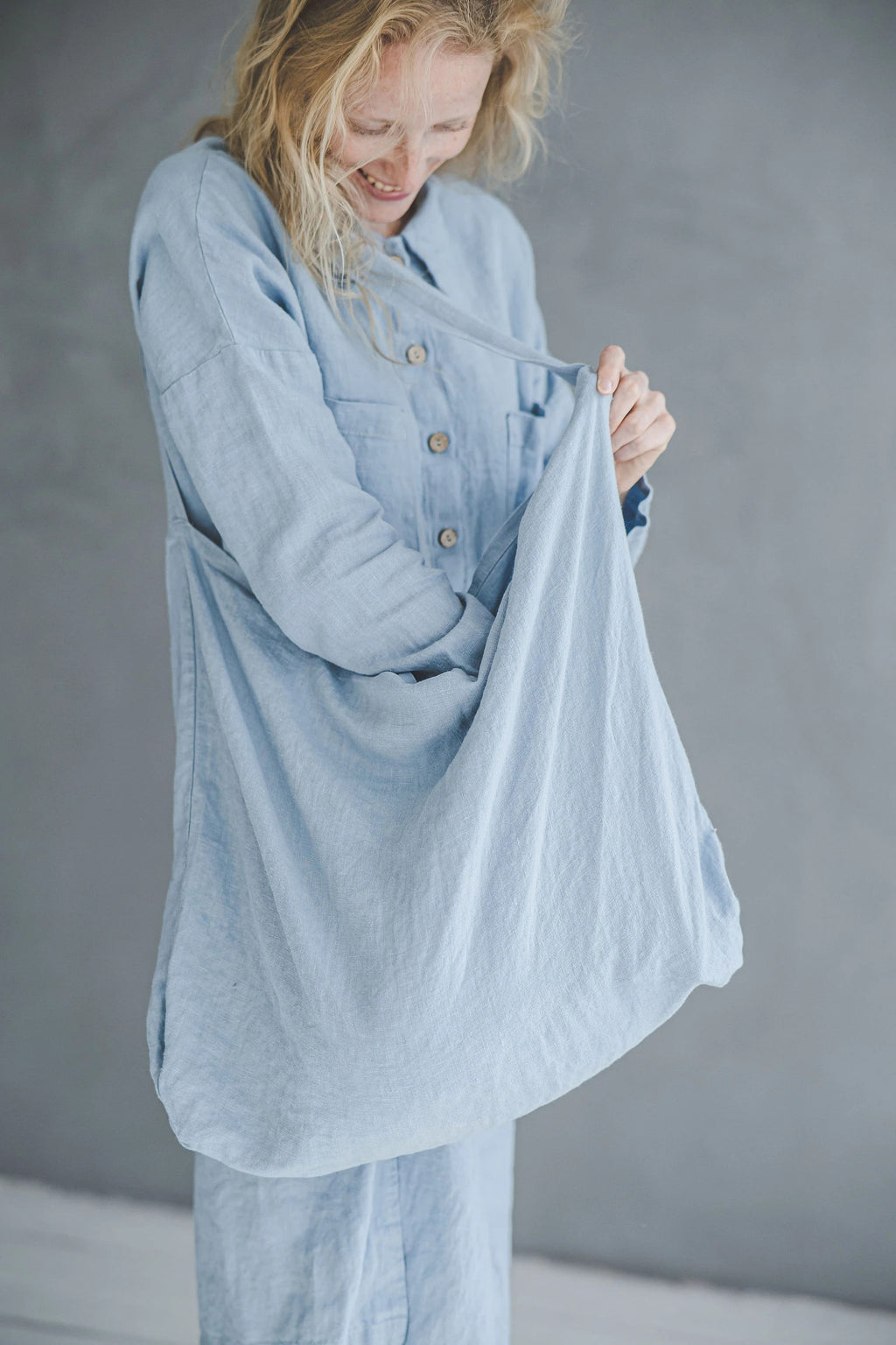 Grand Cabas en Lin Lavé – Bleu Glacier | Sac Shopping Éco-responsable